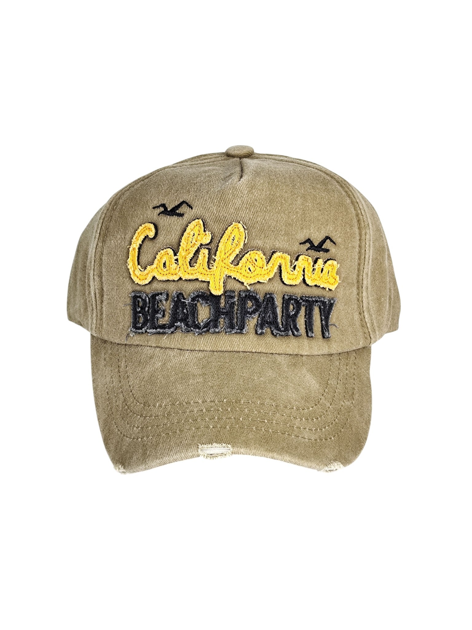 California Beach Party Bej Yıkamalı Nakışlı Şapka