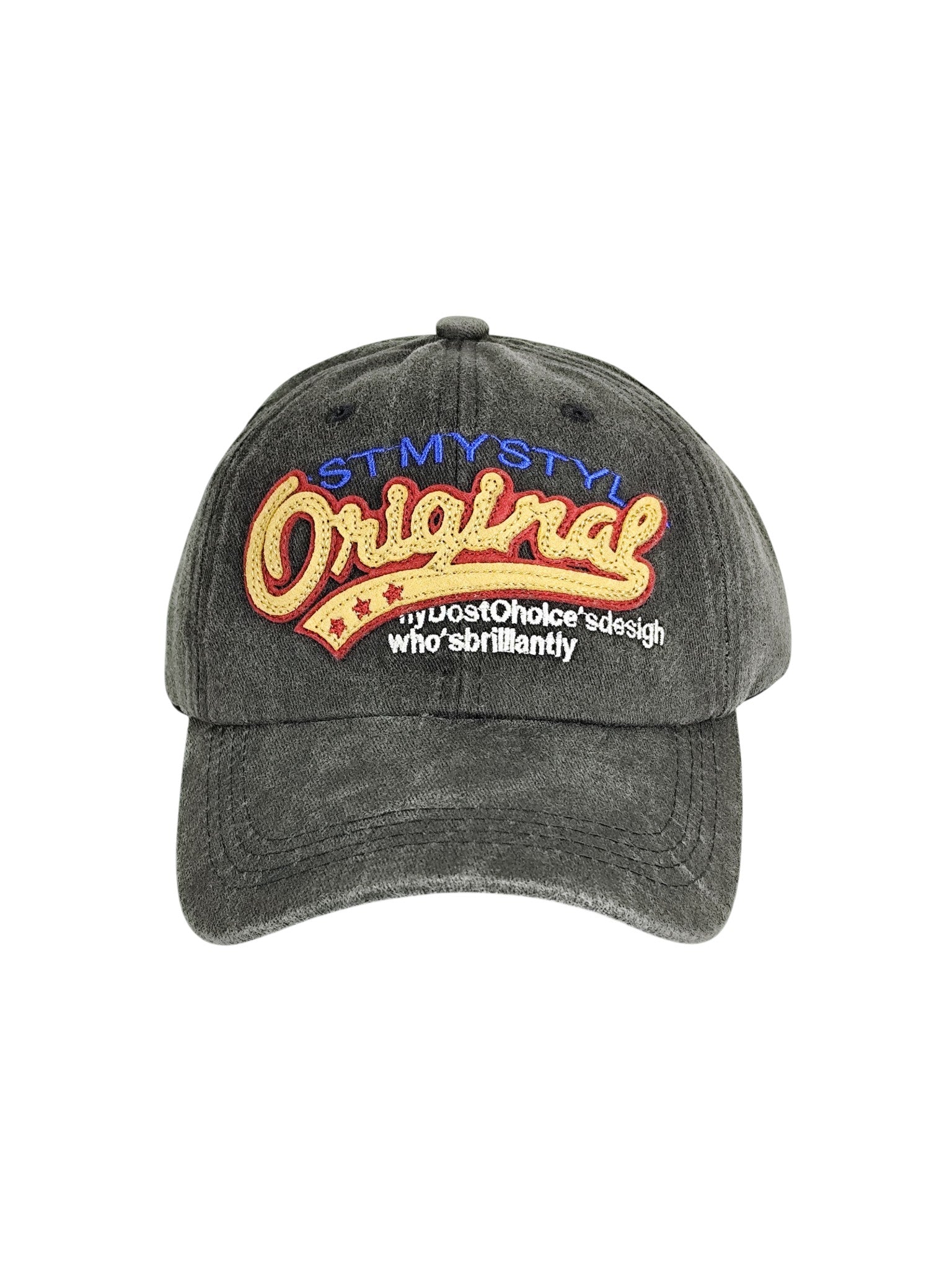 Original Gri Yıkamalı Nakışlı Şapka