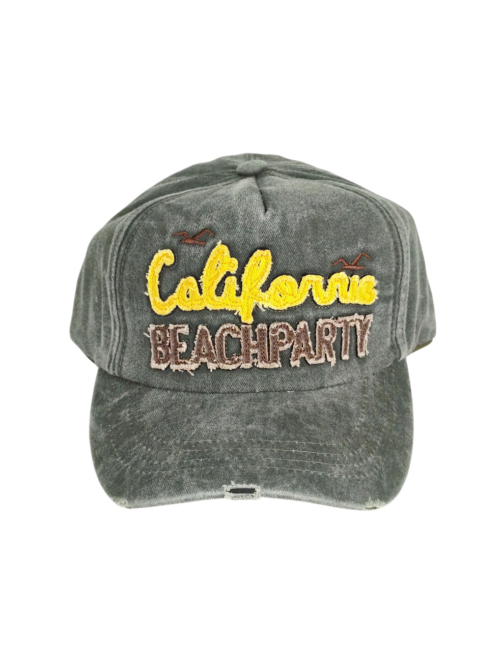 California Beach Party Gri Yıkamalı Nakışlı Şapka