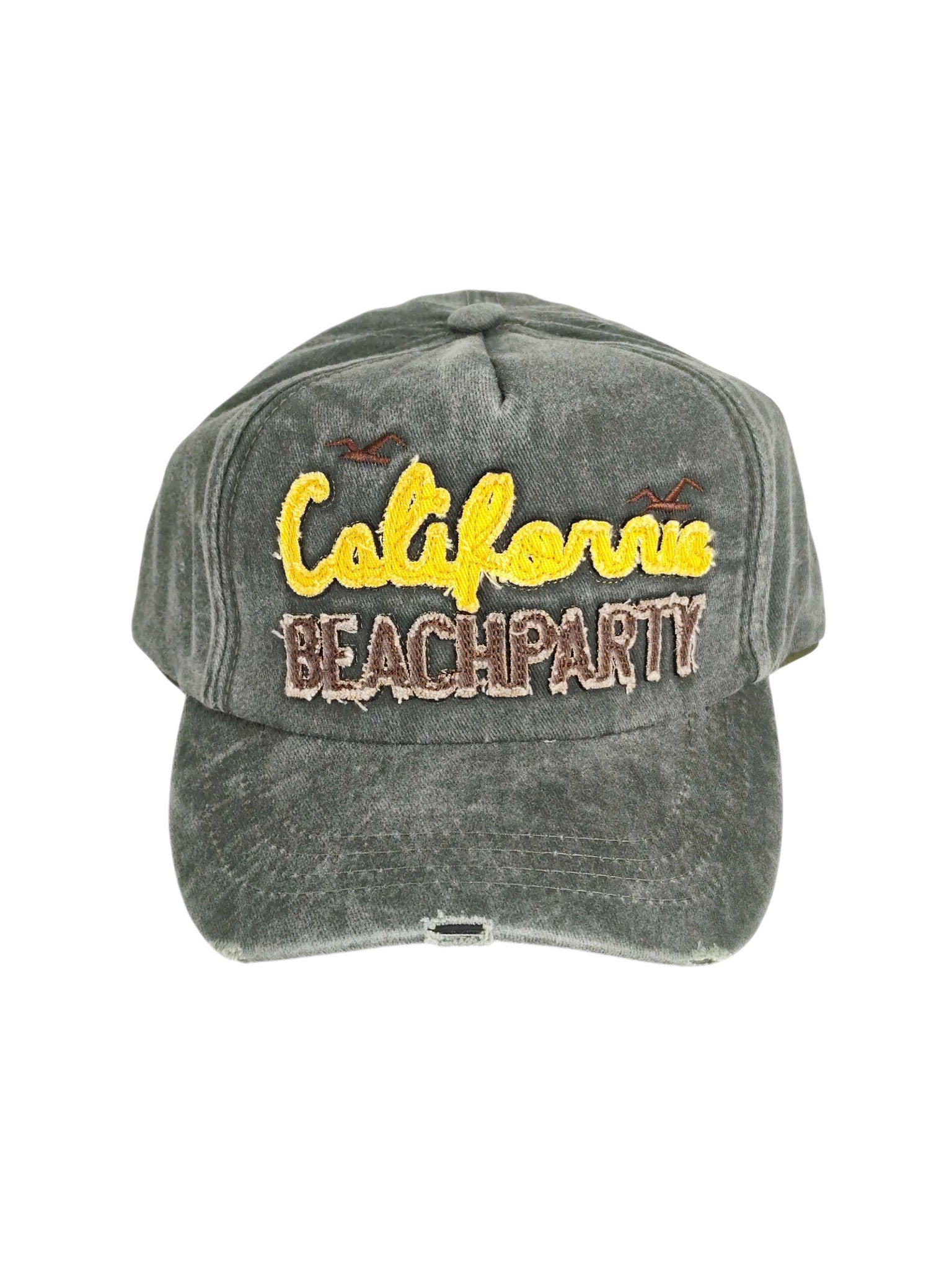 California Beach Party Gri Yıkamalı Nakışlı Şapka