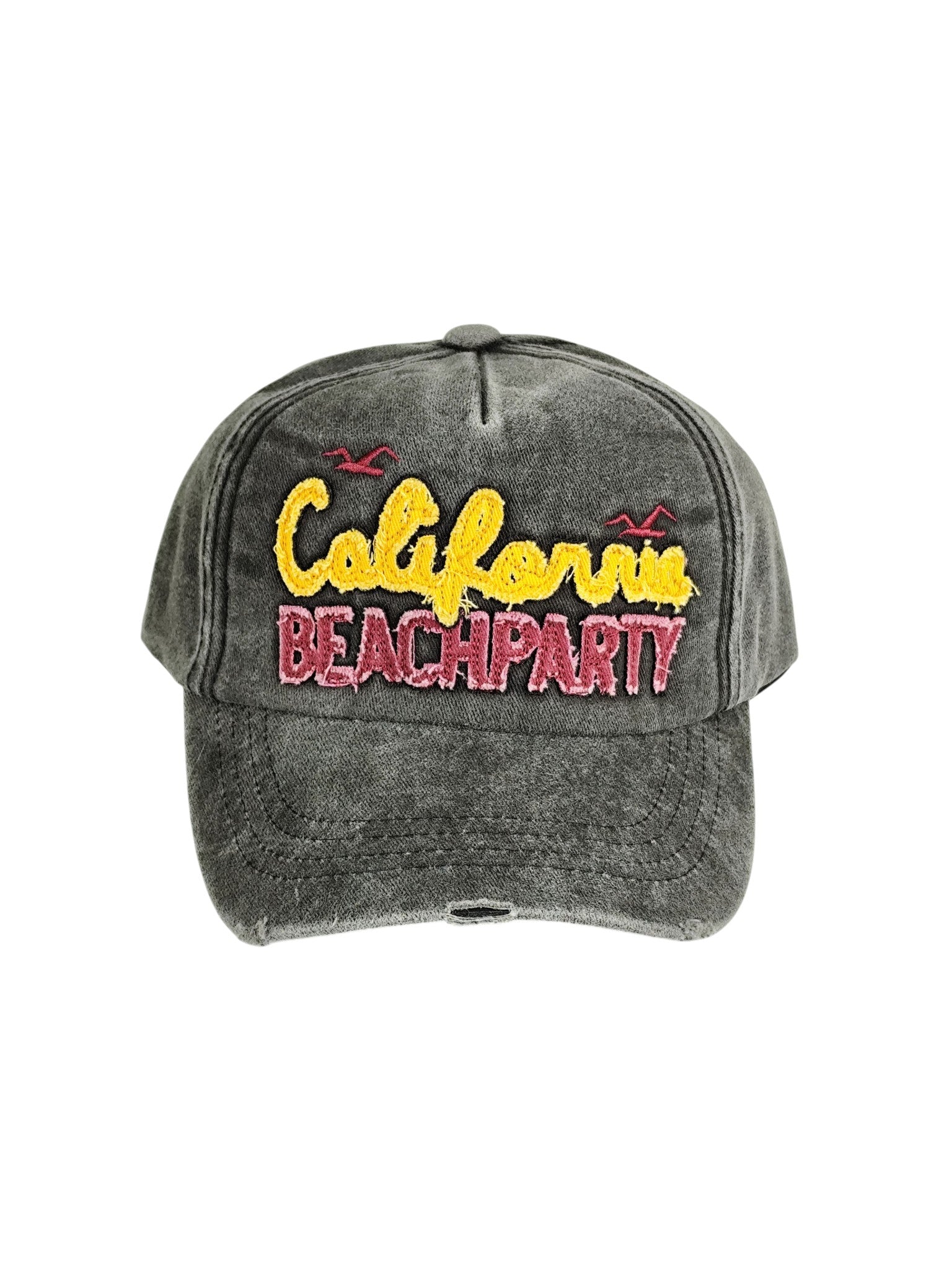 California Beach Party Gri Yıkamalı Nakışlı Şapka