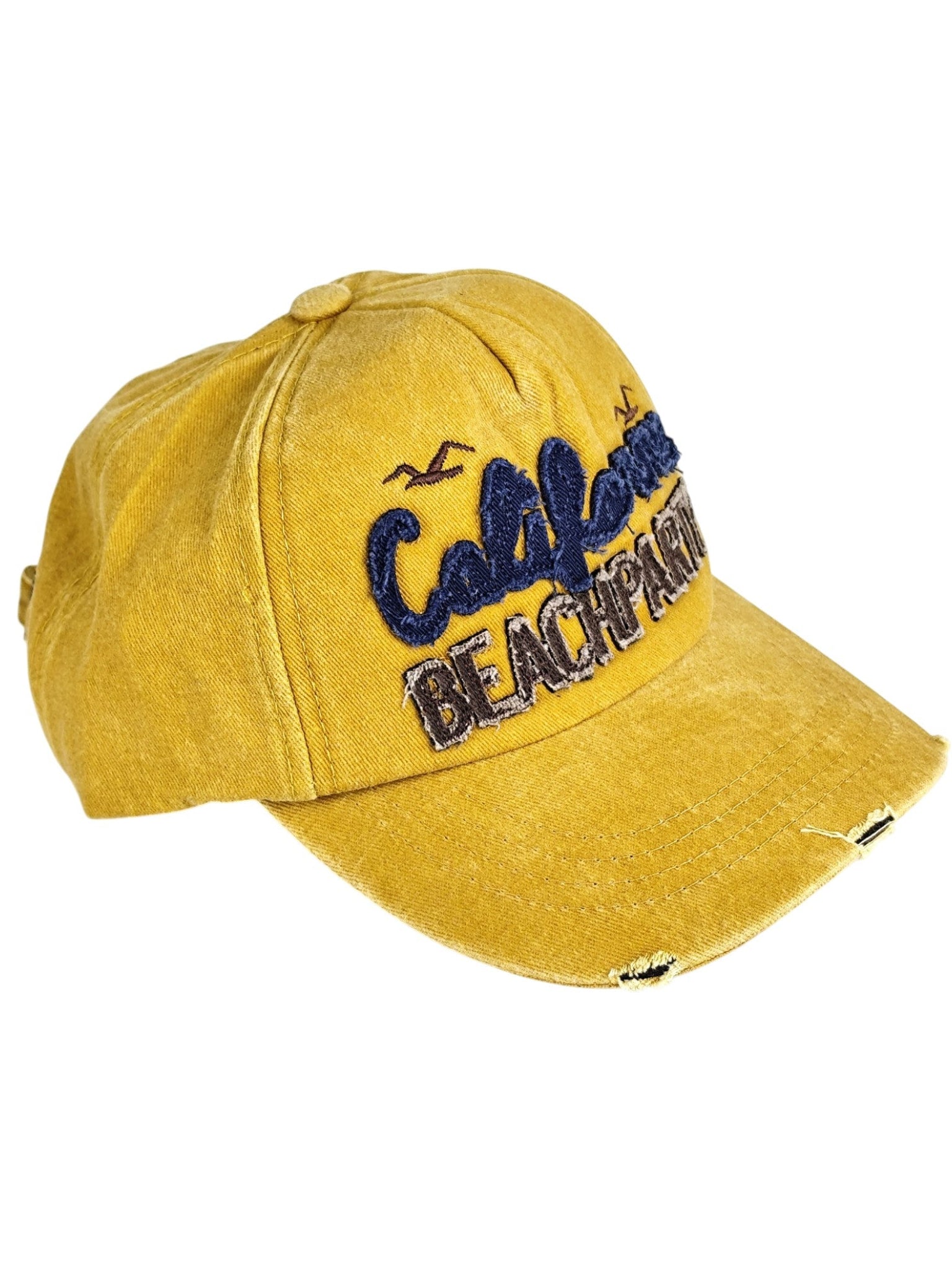 California Beach Party Sarı Yıkamalı Nakışlı Şapka