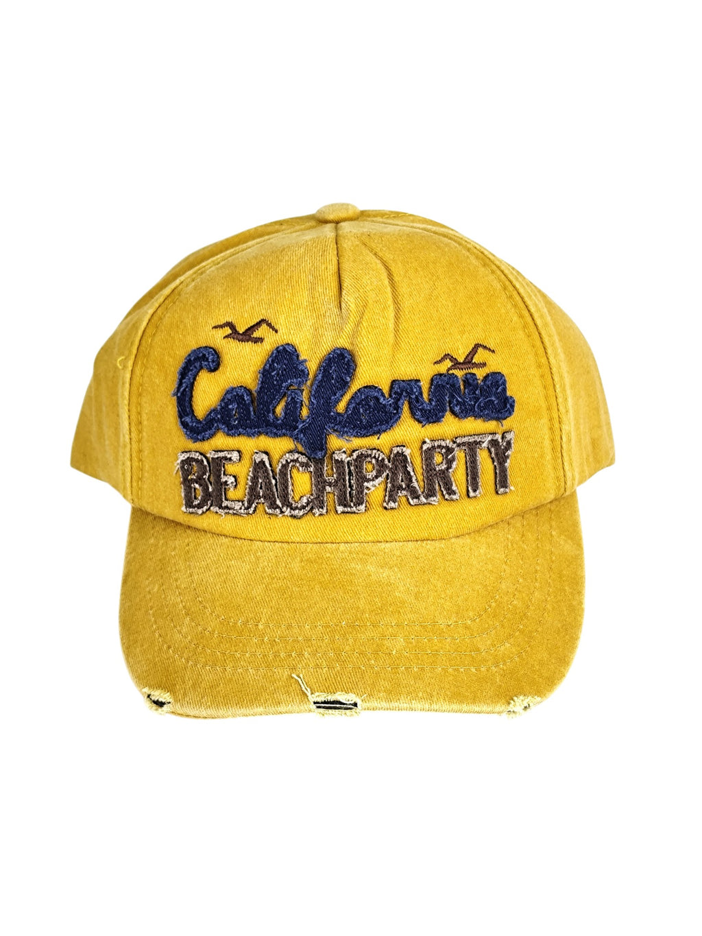California Beach Party Sarı Yıkamalı Nakışlı Şapka