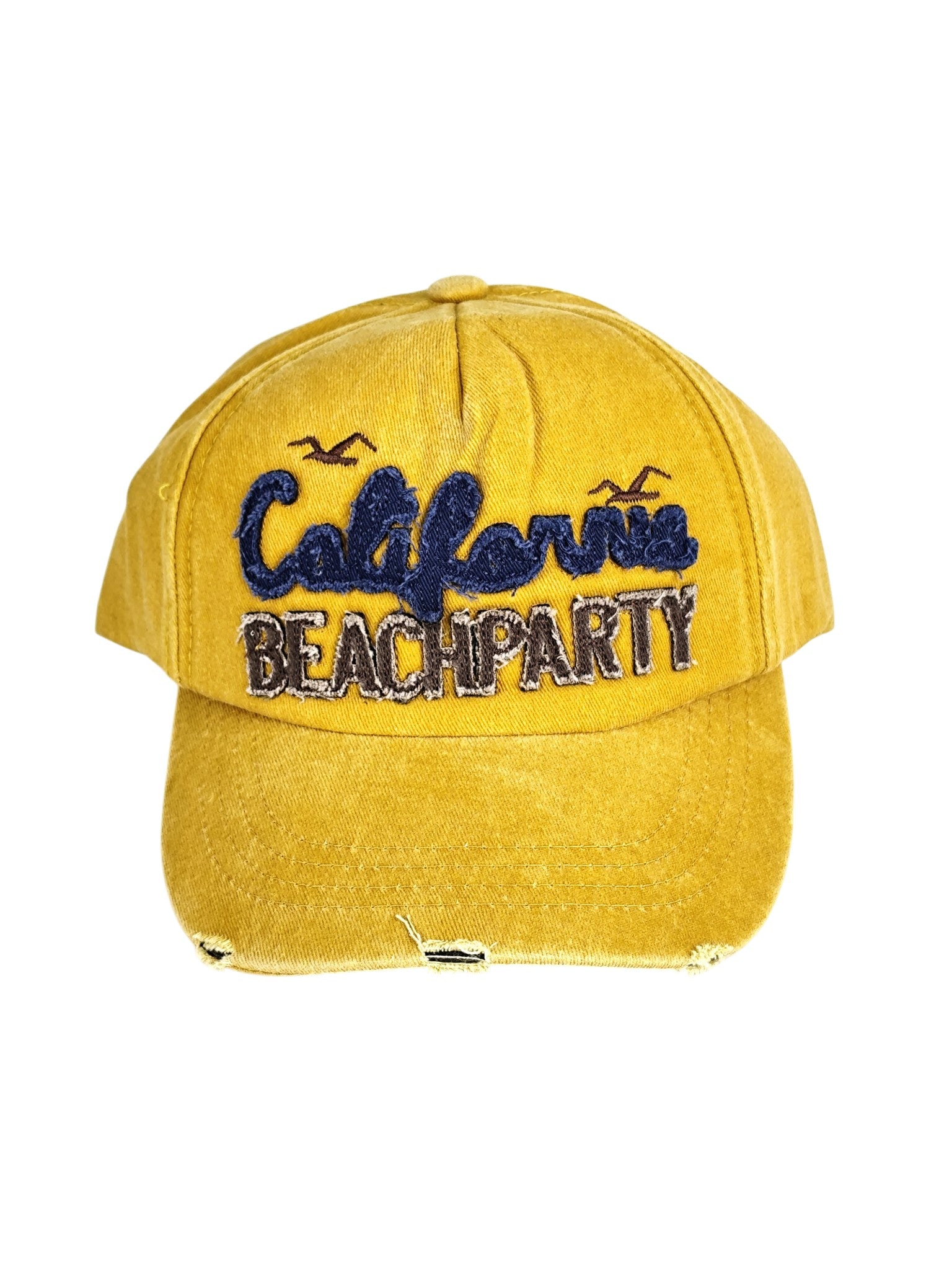 California Beach Party Sarı Yıkamalı Nakışlı Şapka